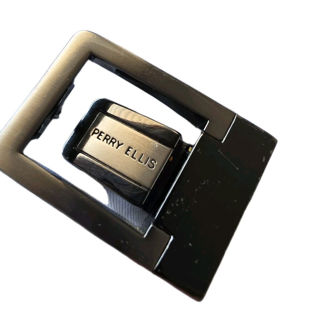 Perry Ellis Belt Buckle 1.25" Mens Reversible Gunmetal Silver Replacement
